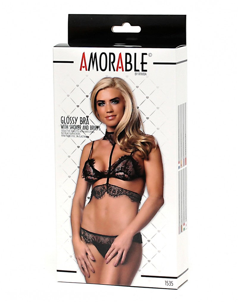 Amorable by Rimba - BH met bijpassende slip en choker - Zwart